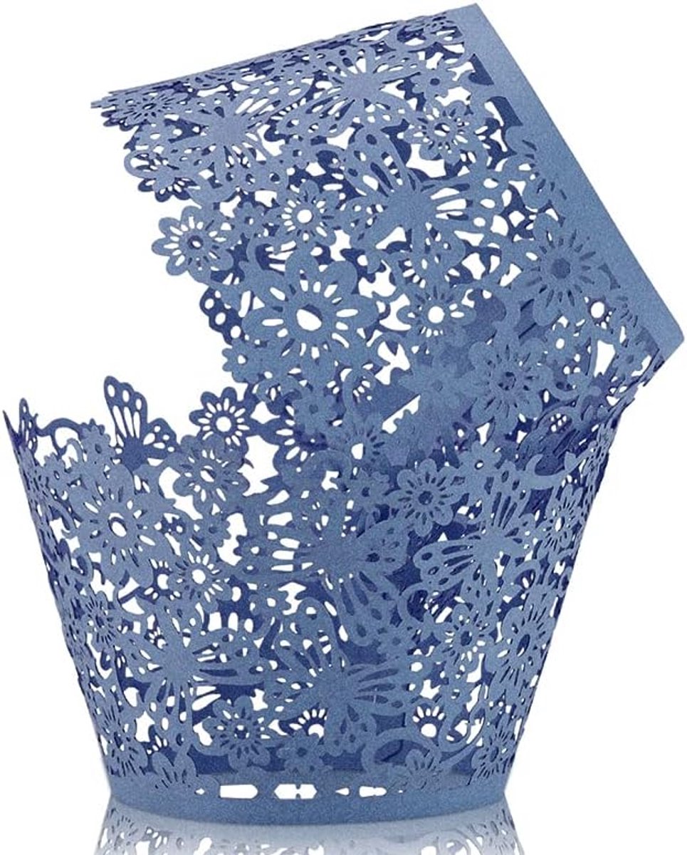Cupcake Wrappers 2 stuks/pak kanten cupcake voeringen lasergesneden cupcake papier cupcake muffin kopjes voor kerst/bruiloft/verjaardagsfeestje decoratie (marineblauw)