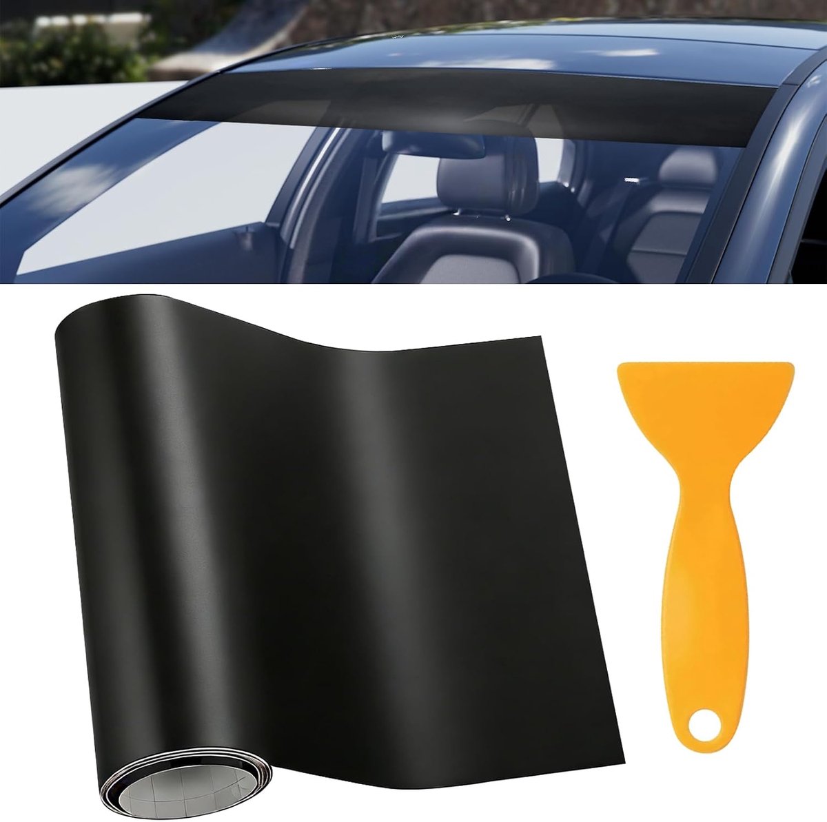 folie strips 150 x 20 cm, verblindingsstrips voor voorruit | Zelfklevende zonnestrips, universele pvc-beschermende sticker met uv-bescherming voor voorruit