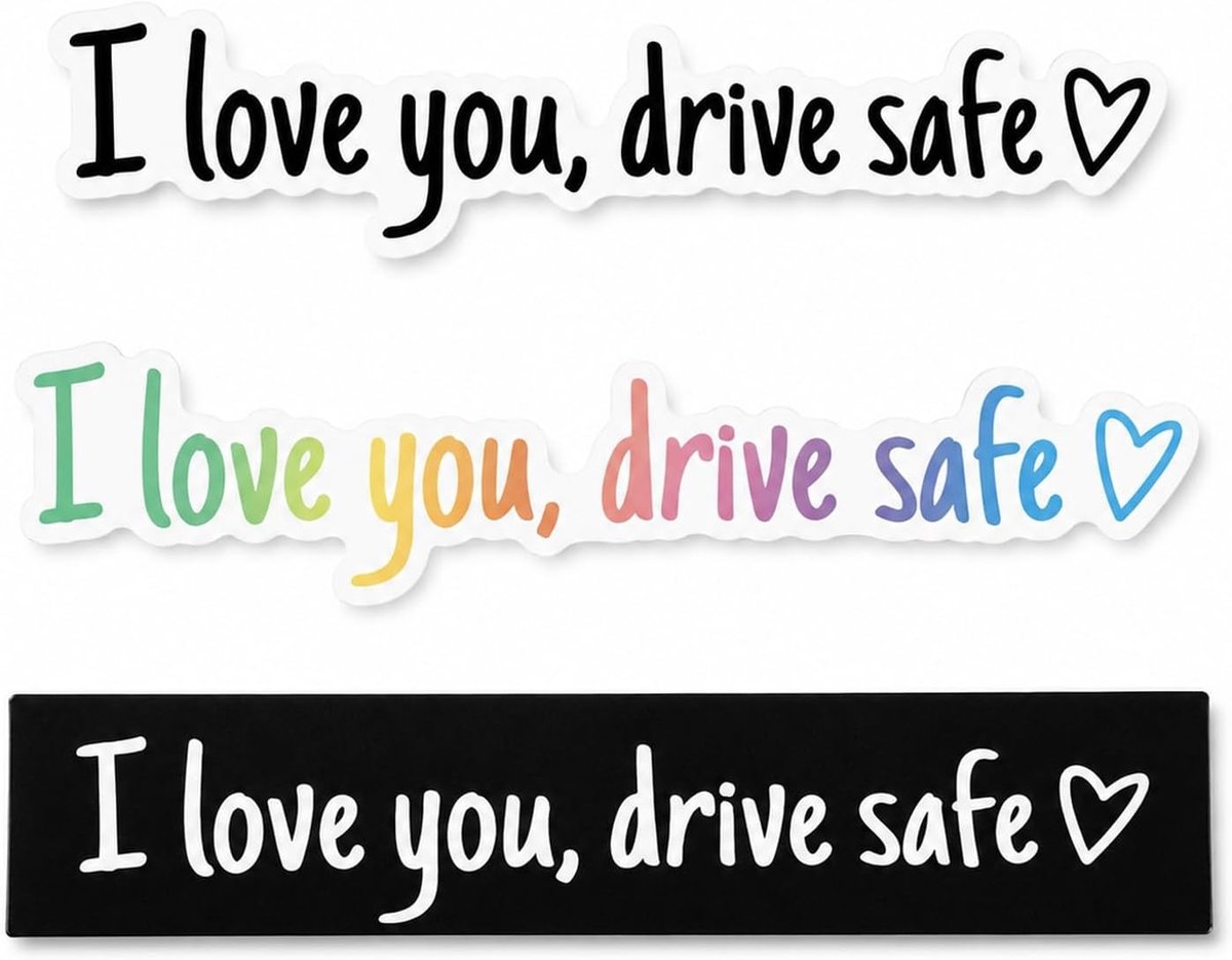 3 Stuks Auto Stickers Drive Safe, Waterdichte Vinyl Autostickers 11 x 2 cm in Zwart, Wit en Kleur, I Love You Drive Safe Sticker voor Achteruitkijkspiegel, Opvallende Autoaccessoires