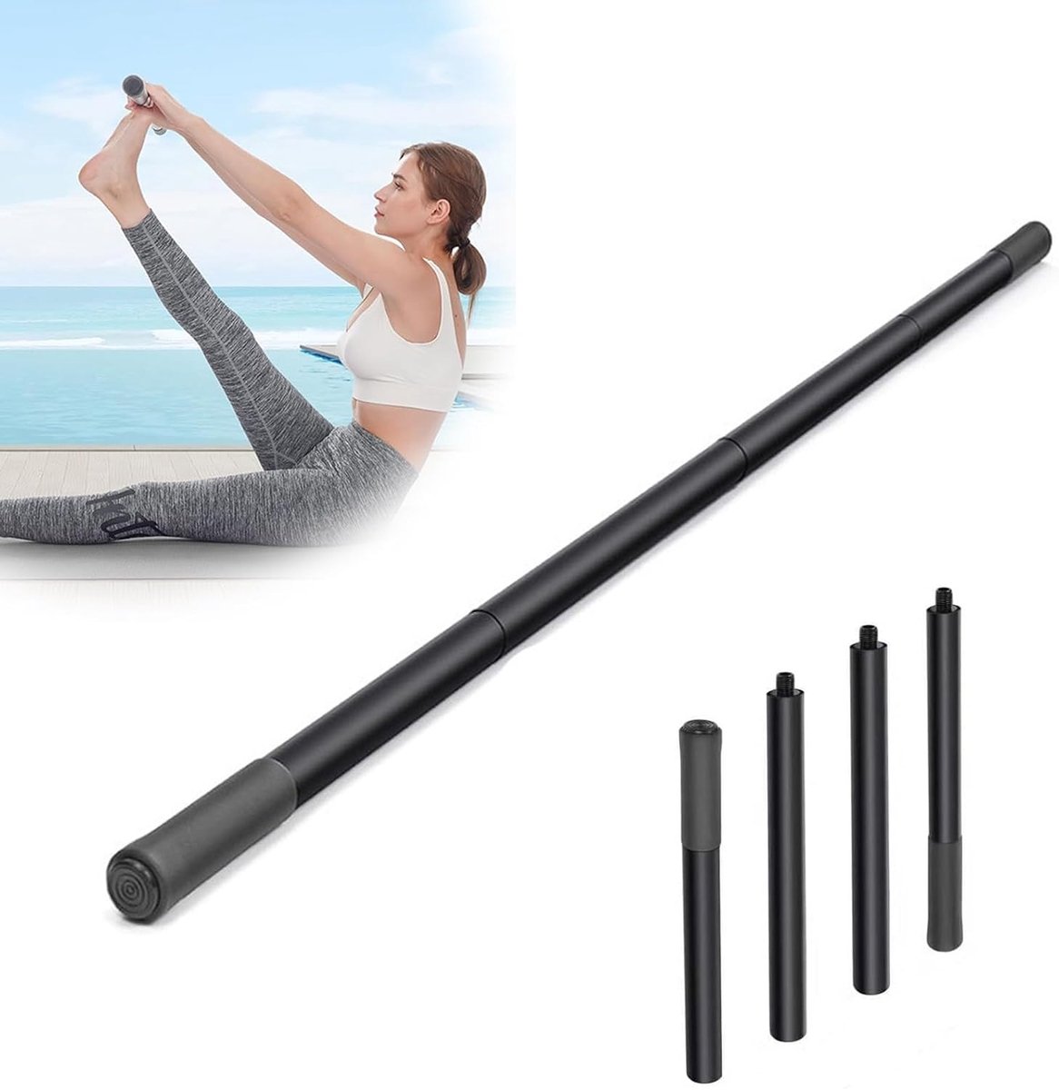 Stick 1,5 m, verstelbare stalen fitness-stretchstick voor mobiliteit, flexibiliteit en balans, veelzijdige trainingsstaaf, schuimrubberen handgrepen voor stretchuitrusting, revalidatie