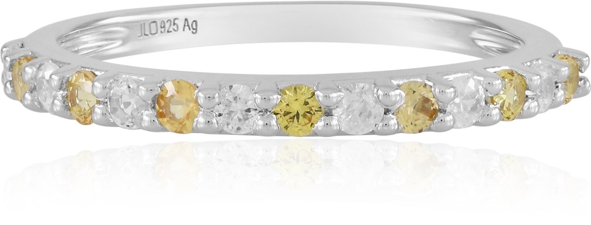 Cavill - Elegante Zilveren Ring - 925 Sterling Zilver Platina Gecoat - Gele Saffieren & Zirkonia - Ronde Geslepen Edelstenen