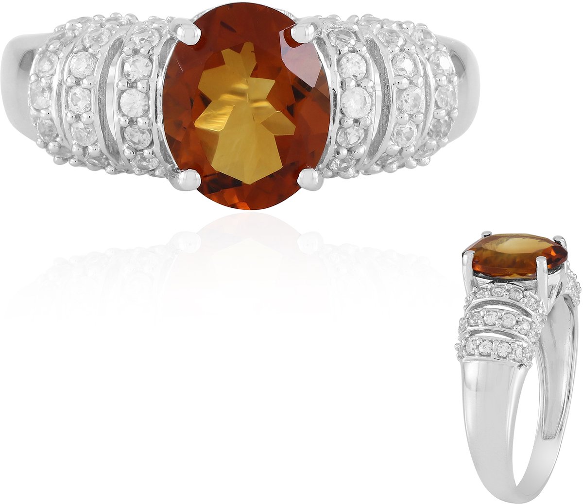 Cavill - Zilveren Ring - 925 Sterling Zilver Gerhodineerd - Ovale Madeira Citrien 1,89 ct - Pavé Zirkonen 0,83 ct - Elegante Braziliaanse Sieraden