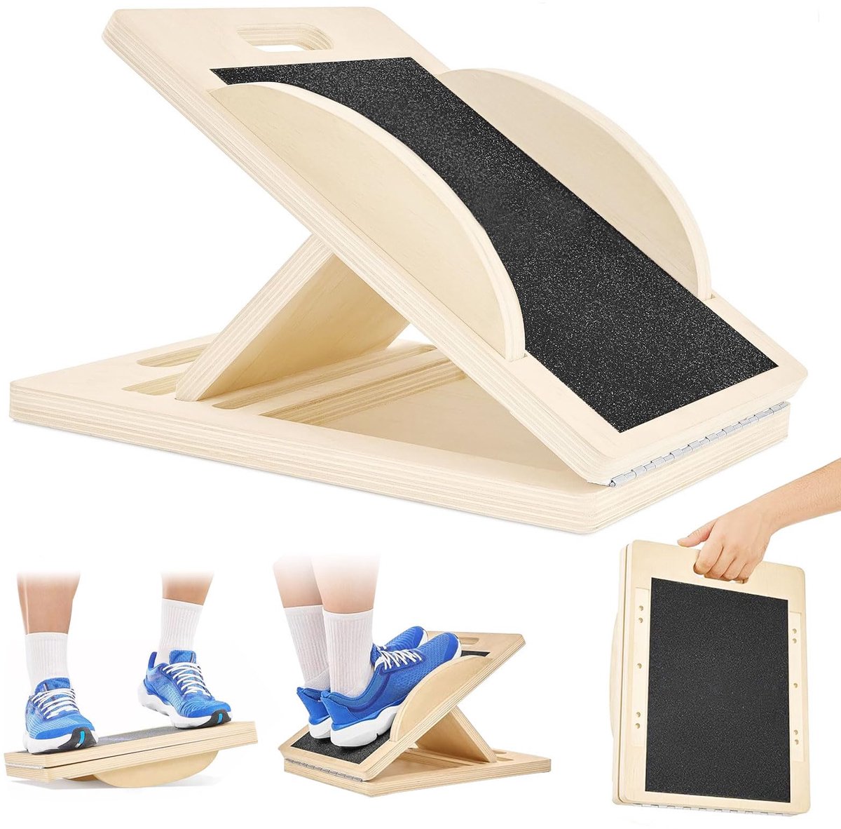 Balansbord, kuitstretcher van hout, mobility board, evenwichtstrainer voor squats, spierrek voor hometrainingen en sportoefeningen