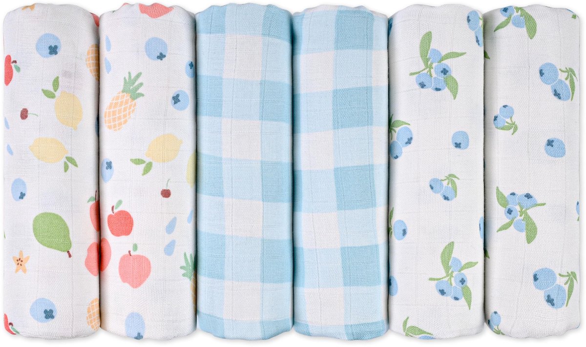 BABY Set van 6 mousseline slabbetjes voor baby‘s, 70 x70 cm, van absorberend en ademend katoen, ideaal voor het schoonmaken, reinigen en bedekken van baby's