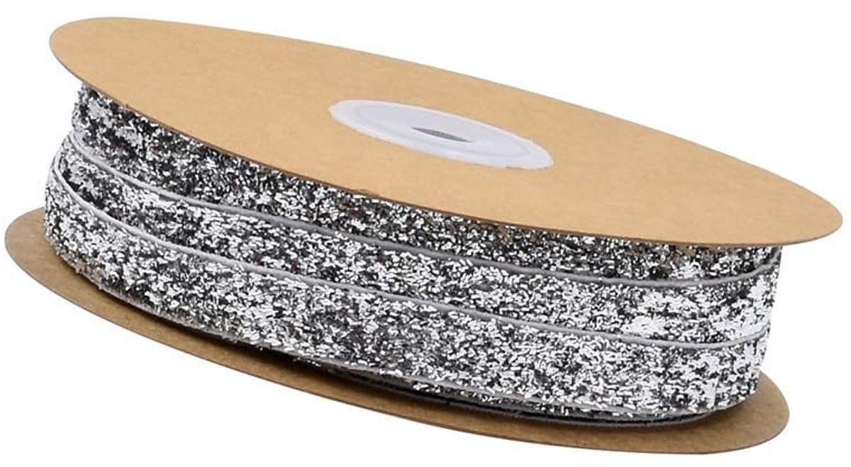 20 meter eenzijdig fluwelen lint glitter cadeaulint Kerstmis decoratielint knutsellint voor boeketten bruiloft doop en verjaardag geschenken naaien doe-het-zelf zilver 2,5 cm
