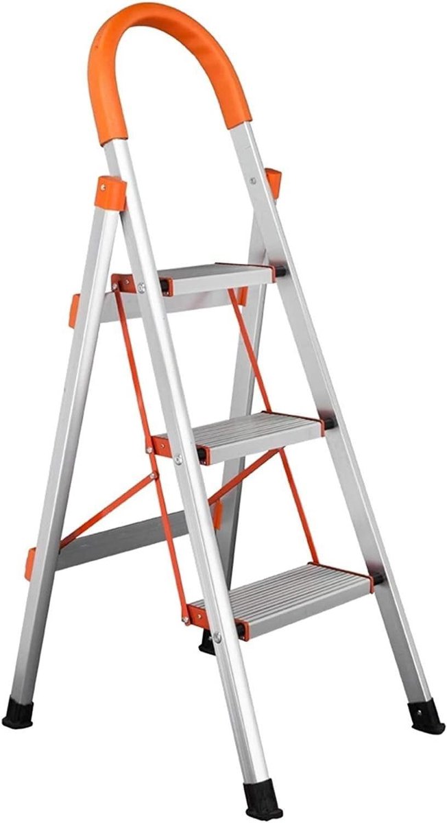Aluminium Vouwladder - Huishoudtrap Opvouwbaar - Klusjes in Huis - Antislip Treden - 3 Traps - Aluminium