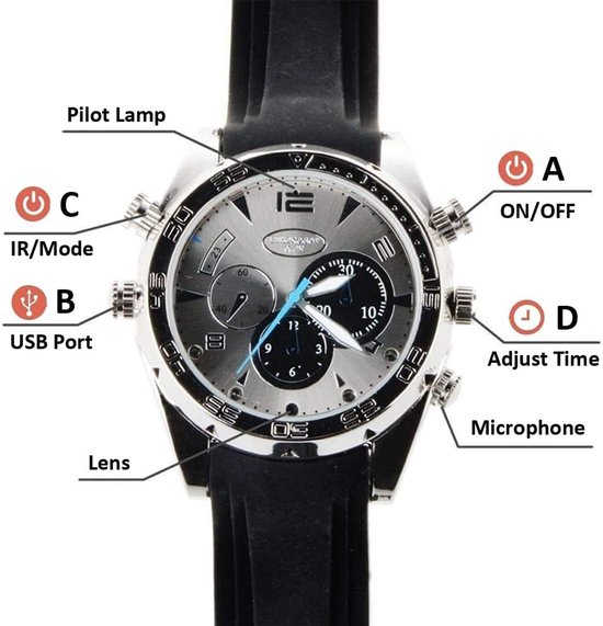 Verborgen Camera Horloge - Spy Cam DVR - Geheime Opnames - FHD 1080P Video - 32GB Geheugen - Zwart — afbeelding 4