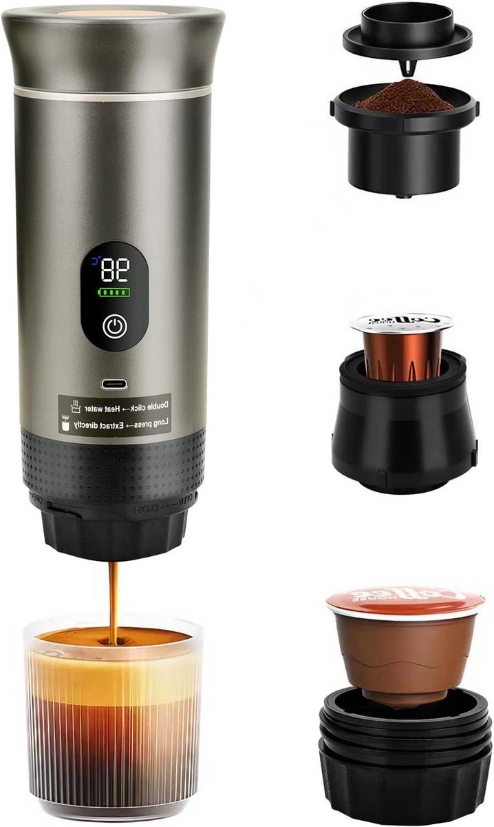 Draagbare Espressomachine Reis Koffiezetter Koffie Onderweg Volautomatisch 1 stuks Zilver