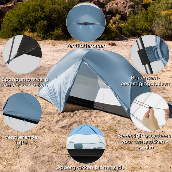 Naturehike Mongar 2 BASE - 210T Polyester - 2 persoons tent - Lichtgewicht tent - Incl. grondzeil - Outdoor - Waterdicht - Kampeertent - koepeltent - Trekkerstent - Blauw van Naturehike — afbeelding 2