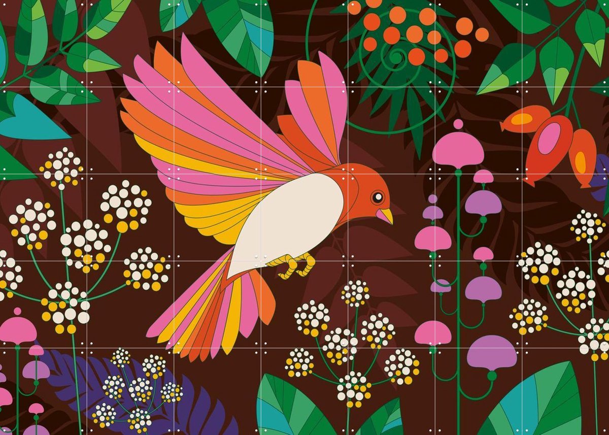 IXXI Chocolate Forest Flowers, Bo Lundberg - 140 x 100 cm - Gratis ophangtool - Grote wanddecoratie en posters - Speels, Retro, Illustraties, Trap