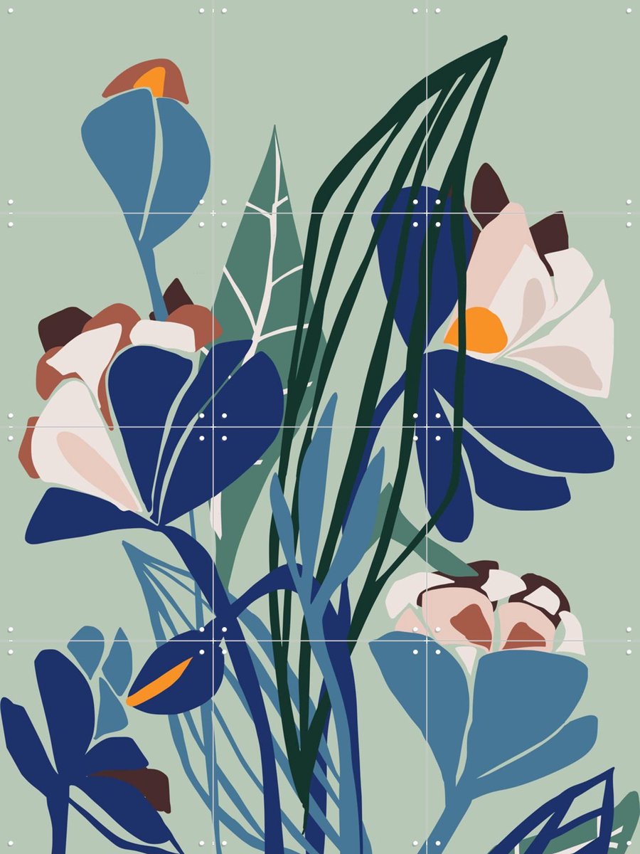 IXXI Florals At Night, Annick & Various - 60 x 80 cm - Gratis ophangtool - Grote wanddecoratie en posters - Modern, Speels, Geometrische Kunst