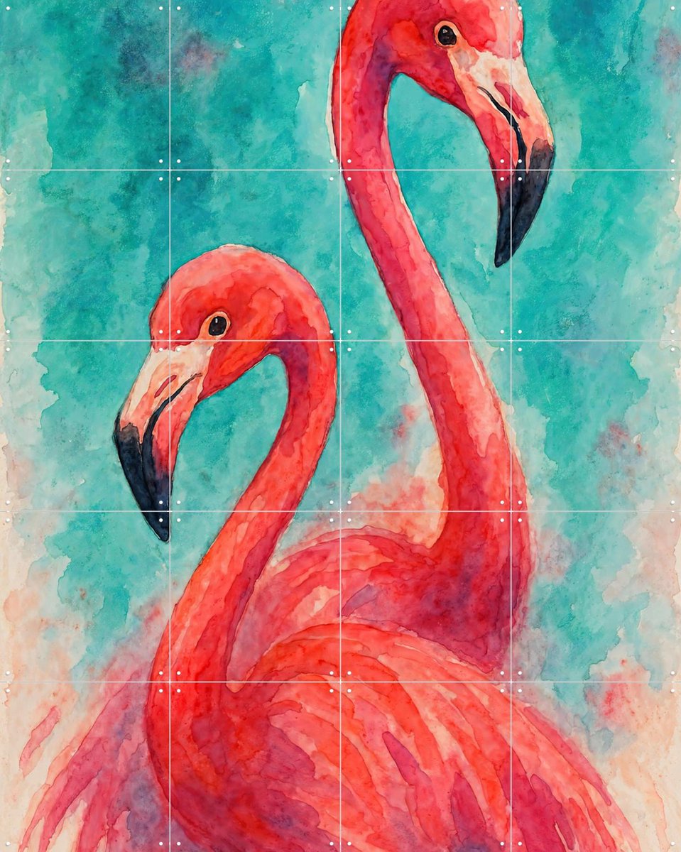 IXXI Twee Exotische Roze Flamingo's, Natalie Bruns - 80 x 100 cm - Gratis ophangtool - Grote wanddecoratie en posters - Schilderijen, Aquarel