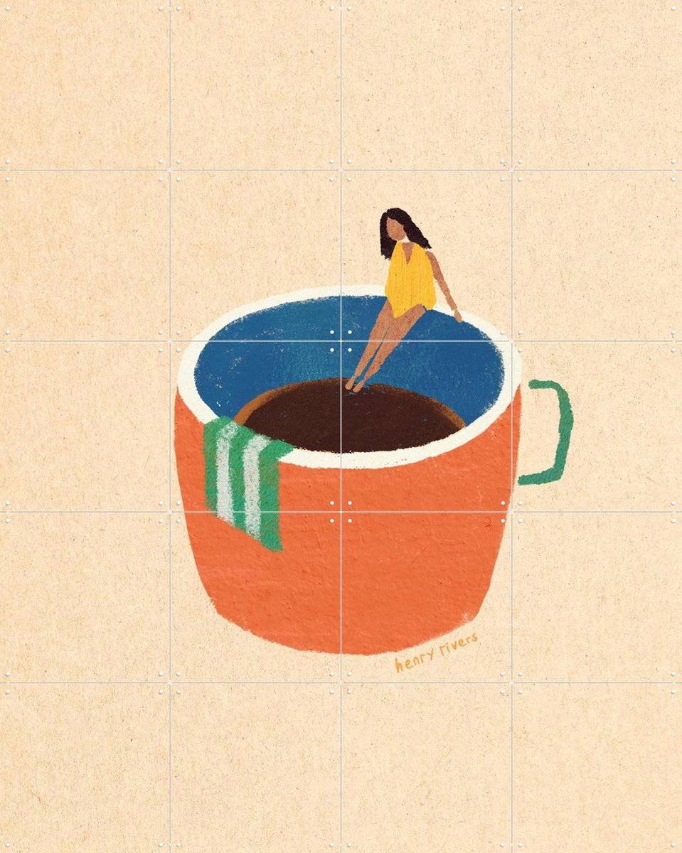 IXXI Coffee Dip, Henry Rivers - 80 x 100 cm - Gratis ophangtool - Grote wanddecoratie en posters - Speels, Surrealisme, Cartoonesk, Illustraties