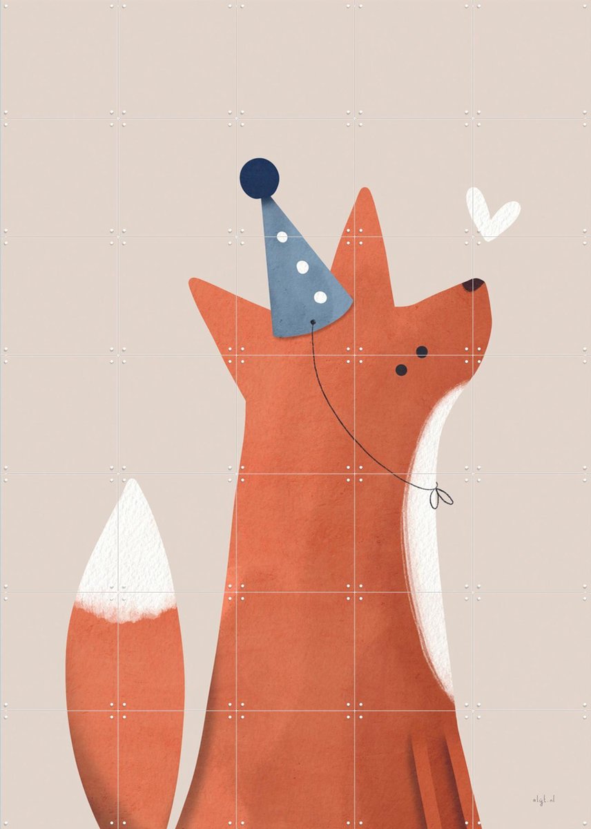 IXXI Feest Vos, Alijt - 100 x 140 cm - Gratis ophangtool - Grote wanddecoratie en posters - Speels, Cartoonesk, Babykamer, Dieren, Kinderen