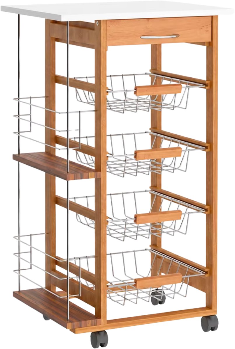Keukenkar met Lade 47x37x83 cm Wit/Bruin – Voedselopslag en Organisatie