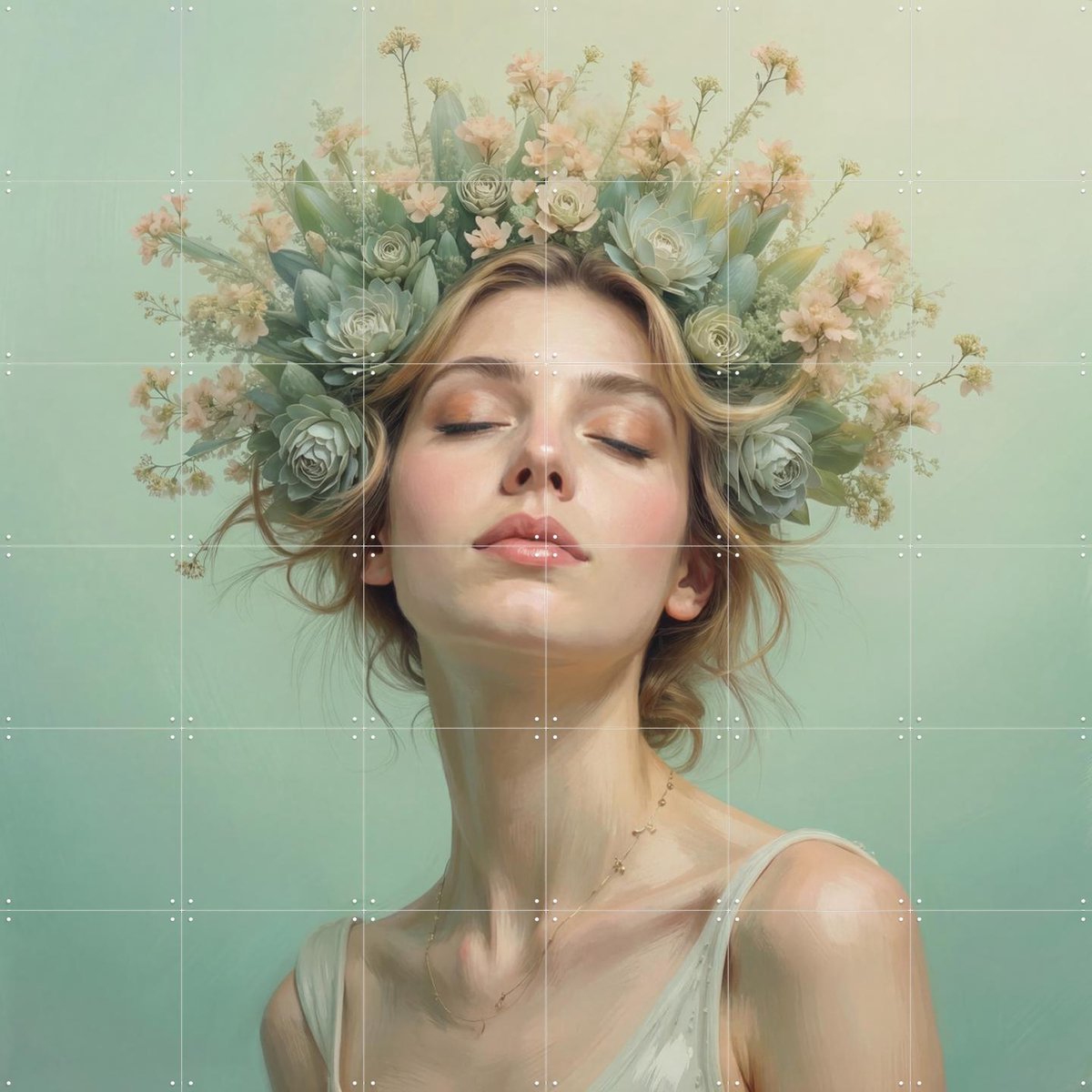 IXXI Dreaming Queen in Bloom, IXXI Studio - 120 x 120 cm - Gratis ophangtool - Grote wanddecoratie en posters - Surrealisme, Woonkamer, Slaapkamer