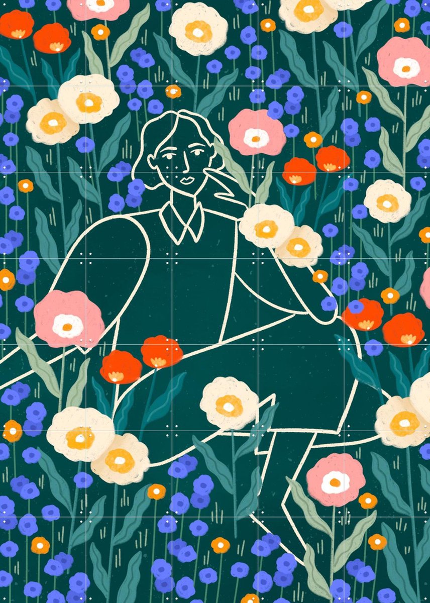 IXXI Line Lady With Florals, Bea Müller & Various - 100 x 140 cm - Gratis ophangtool - Grote wanddecoratie en posters - Illustraties, Digitale Kunst