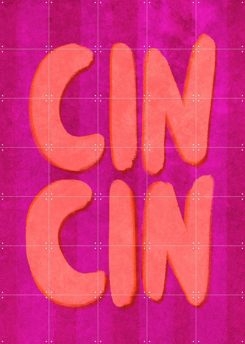 IXXI Cin Cin Handlettering, Raissa Oltmanns - 100 x 140 cm - Gratis ophangtool - Grote wanddecoratie en posters - Typografie, Speels, Modern