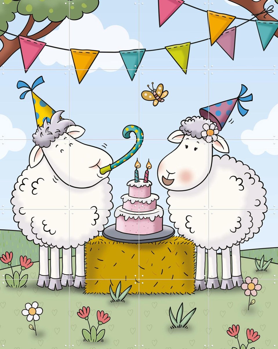 IXXI Mike & Molly vieren feest, Mike & Molly & Van Hoorne Studios - 80 x 100 cm - Gratis ophangtool - Grote wanddecoratie en posters - Fantasierijk