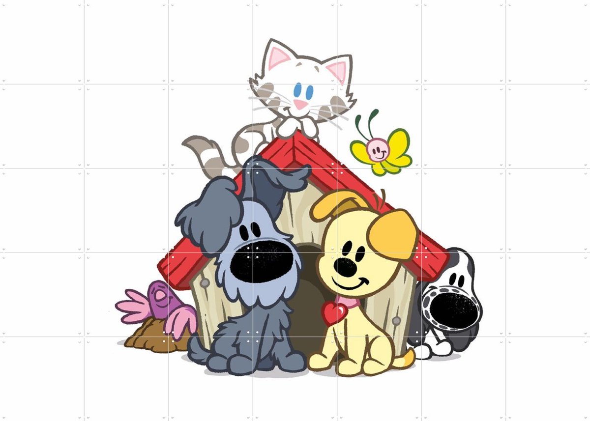 IXXI Woezel & Pip in het Hondenhok, Woezel & Pip & Van Hoorne Studios - 140 x 100 cm - Gratis ophangtool - Grote wanddecoratie en posters -