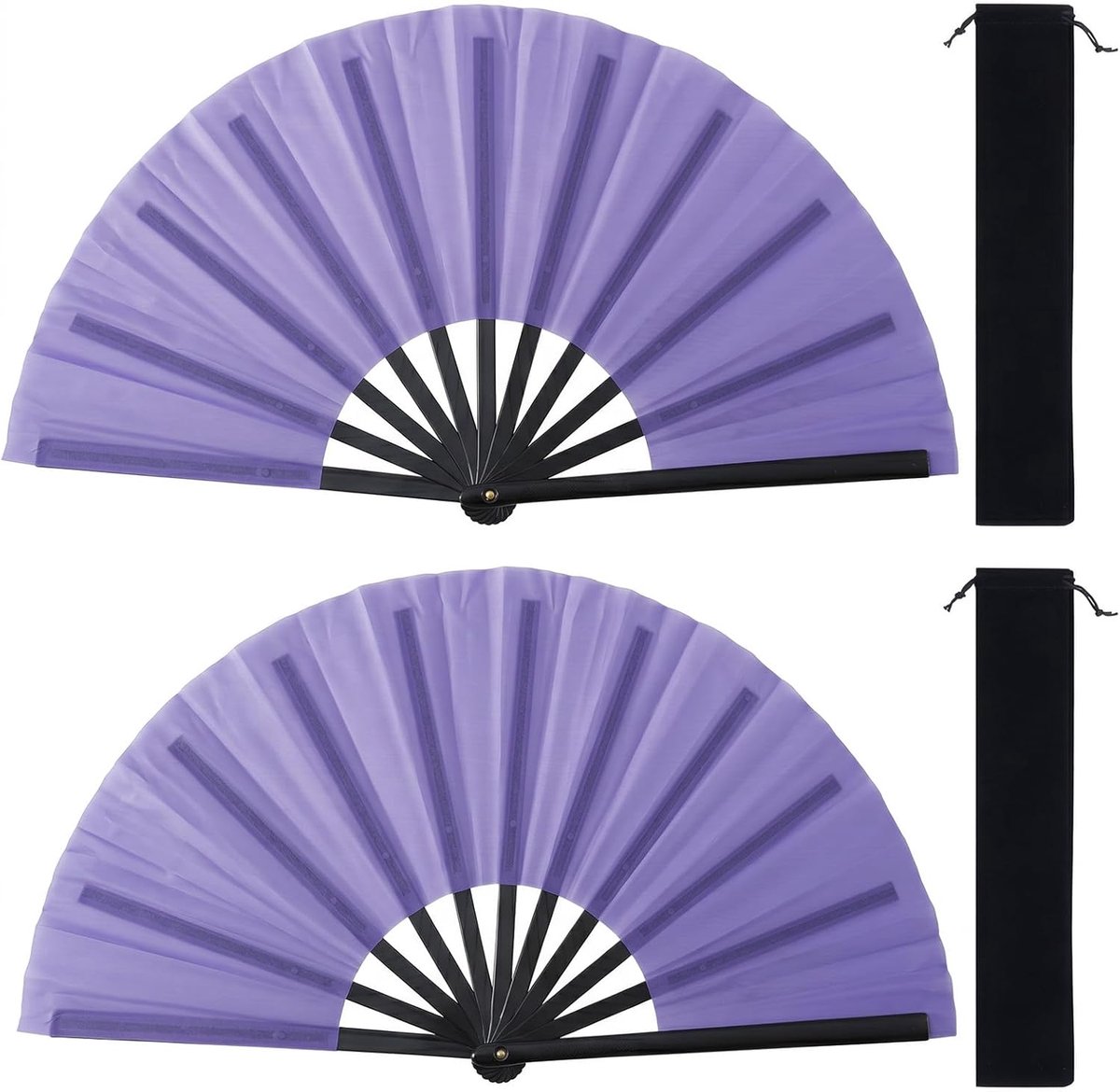baotongle 2 stuks grote opvouwbare zijden handwaaiers, Chinese Tai Chi opvouwbare handwaaiers, nylon doek, Chinese Kung Fu-ventilator met houder, mouwen voor prestaties, dans, decoraties, festival