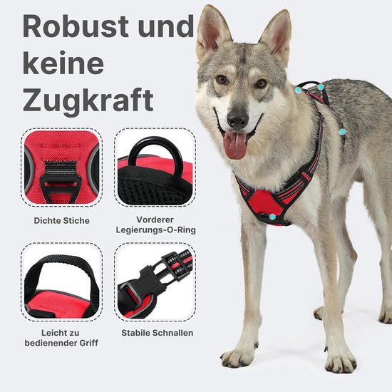 Hondentuigje, grote maat, middelgroot, klein, anti-trektuigje voor honden, verstelbaar met dubbele ring, ademend hondenharnas, rood, L — afbeelding 2