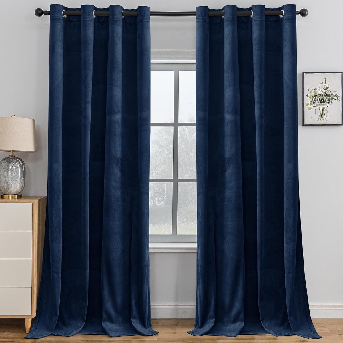 Fluwelen Gordijnen Set Van 2, 140 X 280CM(BxH), Thermisch Verduisteringsgordijn, Ondoorzichtig Gordijn Met Oogjes, Thermogordijn Woonkamer Slaapkamer, Geluidsisolatie, Donkerblauw