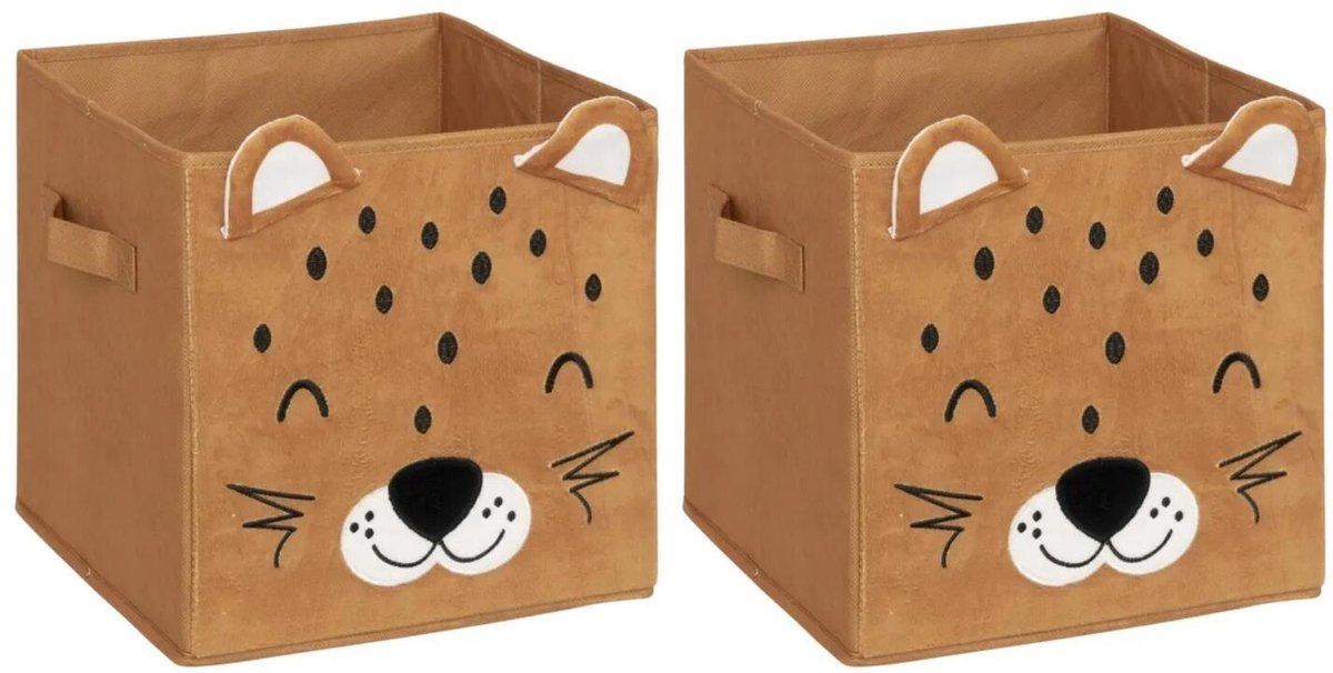 Atmosphera Opbergmand kastmand - 2x - voor kinderkamer - dieren thema luipaard - 29 cm - vakkenkast manden