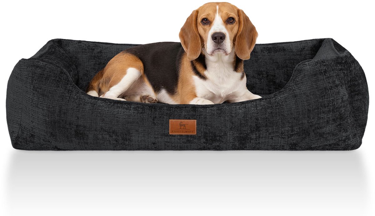 Knuffelwuff orthopädisches Hundebett Cremona aus strukturiertem Webstoff mit meliertem Charakter XL 105 x 75cm Anthrazit