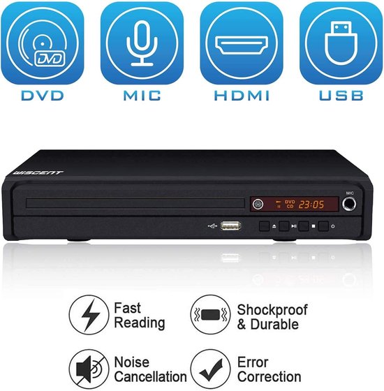 DVD CD Speler - Mediaspeler TV - Films Muziek Kijken - Regiovrij Afspelen - Compact Formaat - Zwart — afbeelding 3