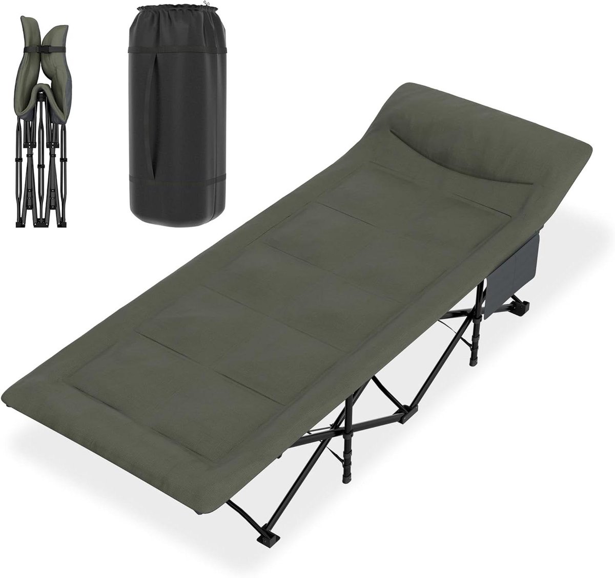 Veldbed Inklapbaar - Opklapbed Logeerbed - Comfortabel Slapen - Stabiele Staalconstructie - 185 x 75 cm - Grijsgroen