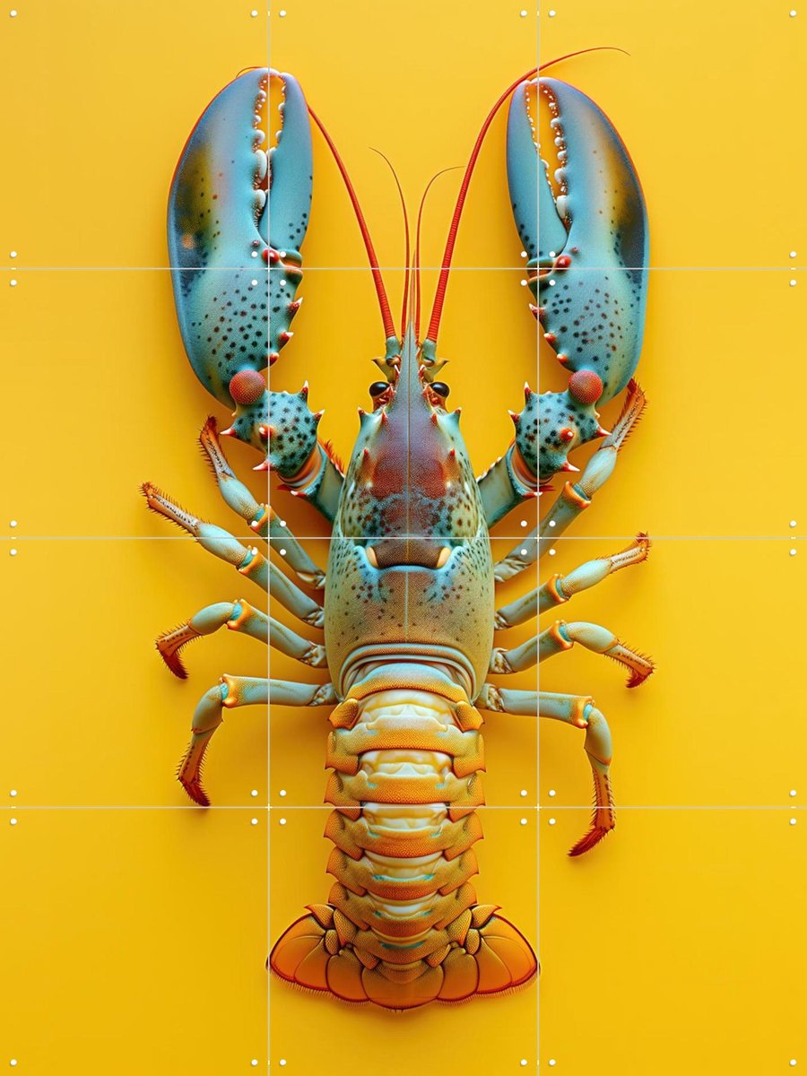 IXXI Lobster Yellow Pineapple Style, OTTI - 60 x 80 cm - Gratis ophangtool - Grote wanddecoratie en posters - Speels, Kleurrijk, Strandhuis, Keuken