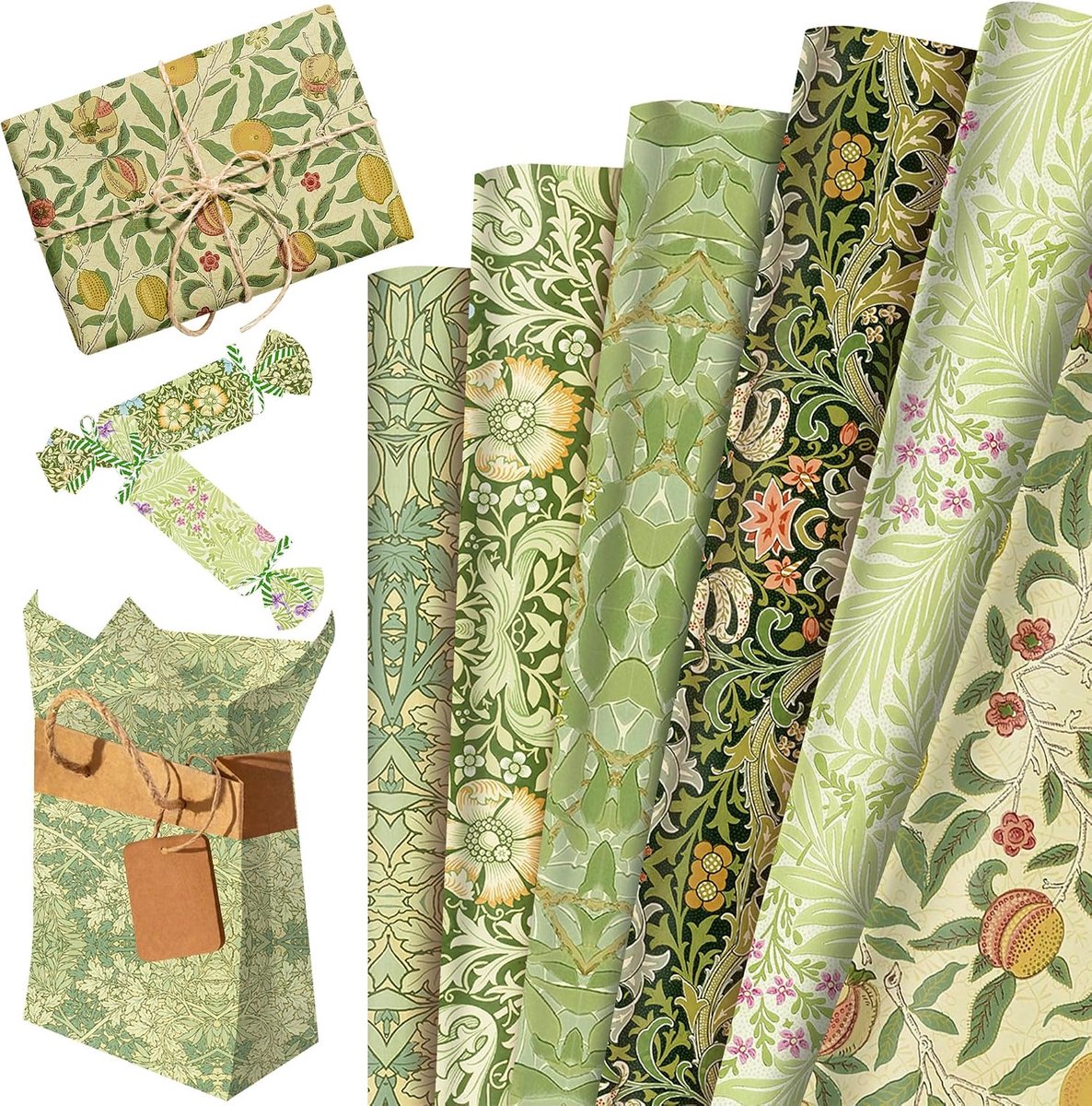 12 vellen william morris groen geschenkpapier met bloemmotief | 12 vellen william morris groen geschenkpapier met bloemmotief unstpapier voor diy knutselen verjaardagscadeaus