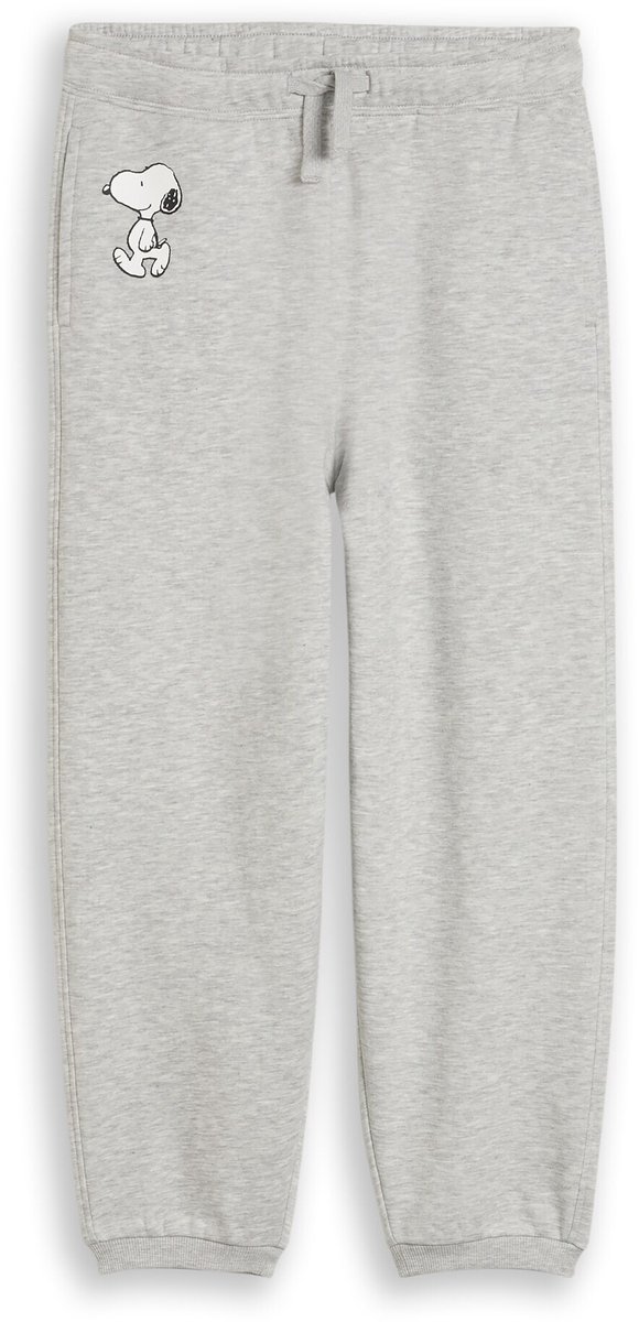 Tom Tailor - Joggingbroek met Snoopy-print in gemêleerde look - Maat 170 - Light Stone Grey Melange