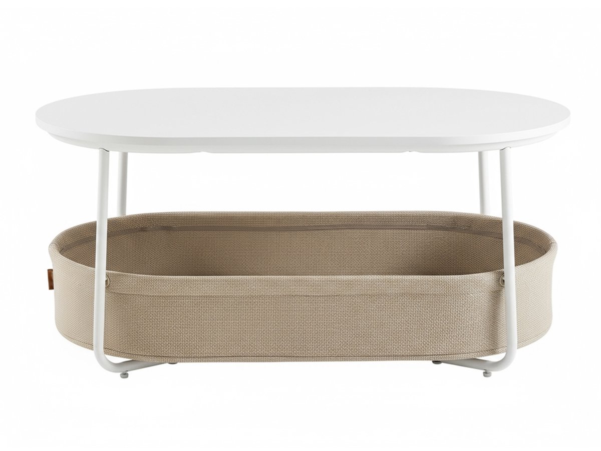 Vasagle Salontafel - Bijzettafel - Met Stoffen Mand - Bijzettafel met Opbergruimte - Modern Design voor Woonkamer Wit-Bruin