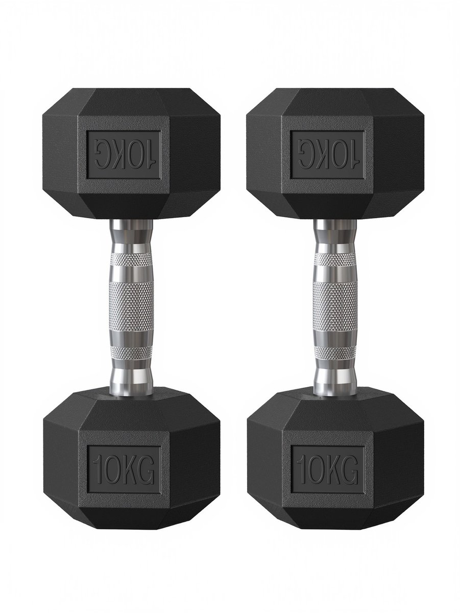Halters (2 x 10 kg) – set voor krachttraining – sportschool en thuis – Zwart
