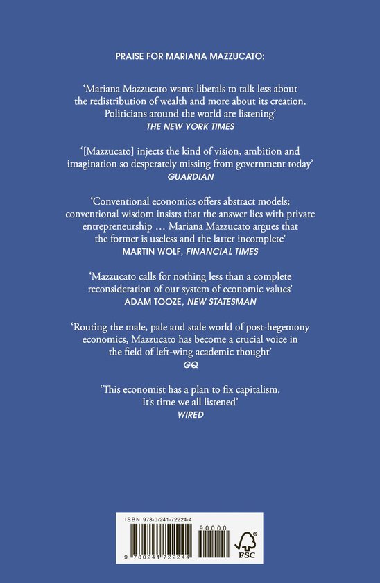 Achterkant van het boek 'The Common Good Economy' met citaten over Mariana Mazzucato en ISBN.