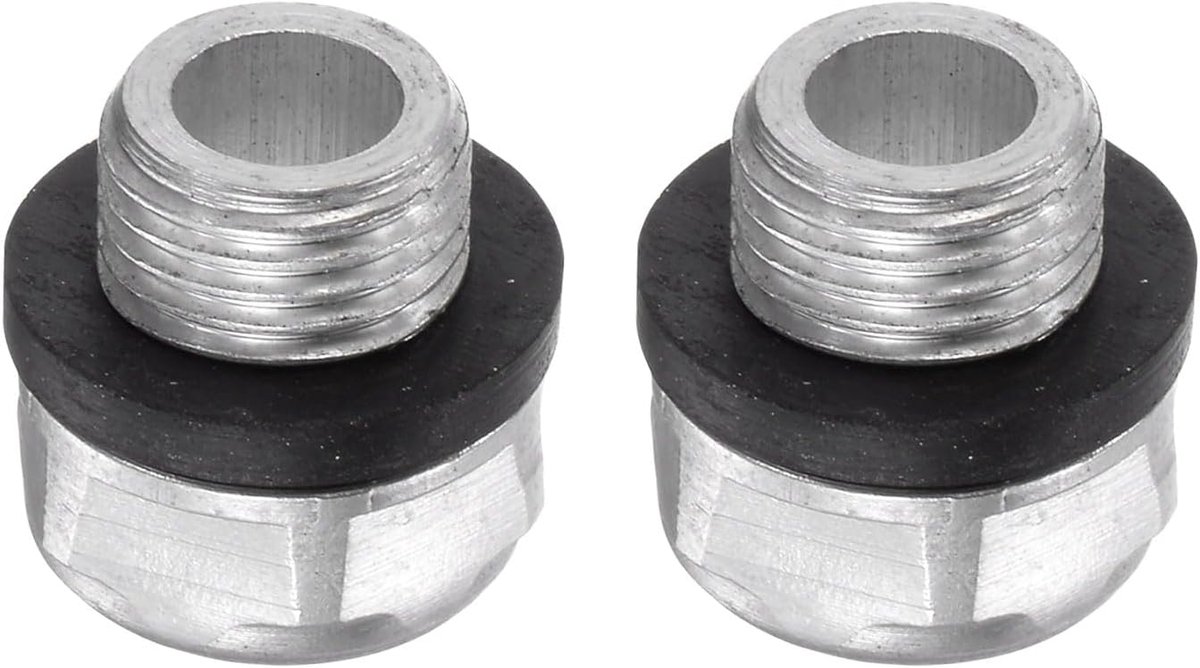 2 stuks luchtcompressor, oliepeilglas, 10 x 1 mm schroefdraad, oliepeilindicator, aluminiumlegering, zeskantige olie-indicator, met O-ring voor luchtcompressor-transmissietanks, zilver