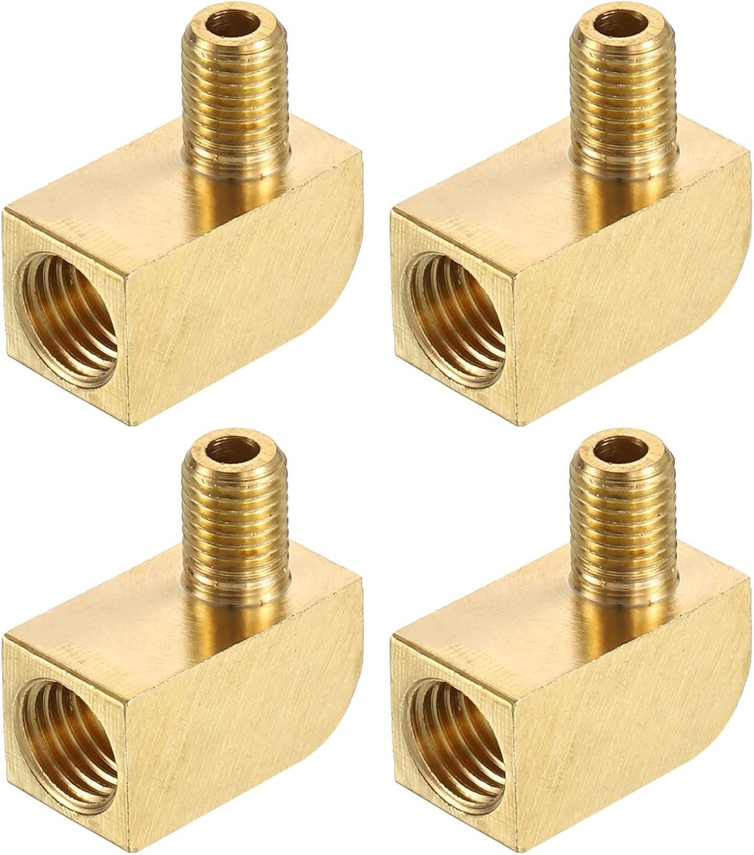 4 stuks messing buisverbinders 90 graden mannelijk M6 x bus M8 voor gas, lucht, olie, propaan