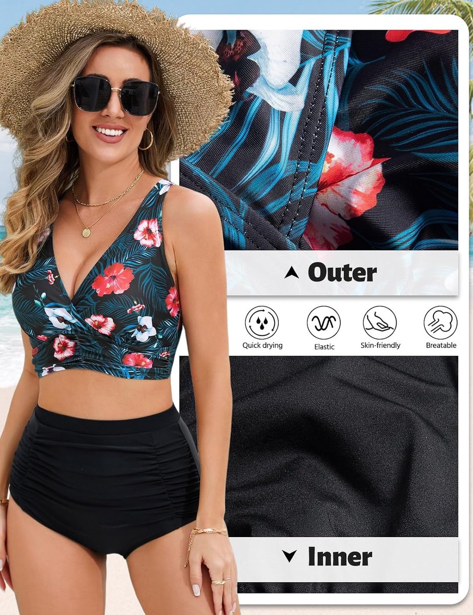 Tweedelig badpak voor dames, bikinitop, gekruiste slips met hoge taille en ruches, bikiniset push-up voor dames, badpakken S-XXL