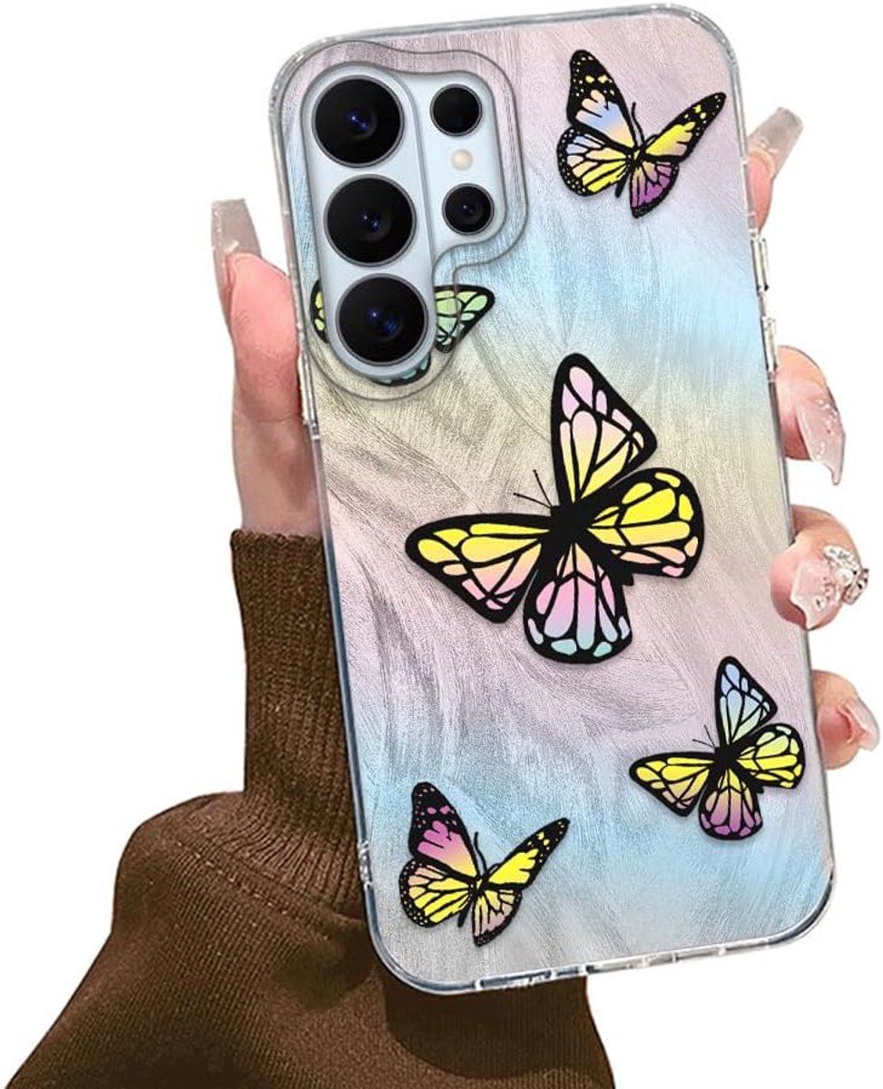 Hoes voor Samsung Galaxy S26 Ultra telefoonhoes met kleurrijk vlindermotief, esthetisch design, dun, zacht, TPU-bumper, stootvast, krasbestendig, beschermhoes voor vrouwen en meisjes, cadeau