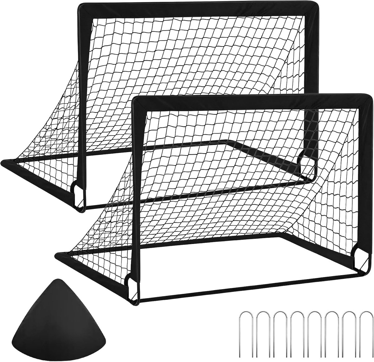 Kids' Outdoor Garden Soccer Goal Set of 2 – Foldable Mini Soccer Goals with Carry Bag & 8 U-Pegs, 1.8 kg, 120 x 90 x 90 cm