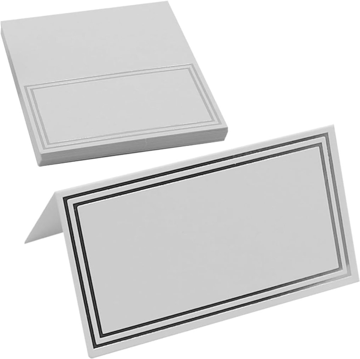 25 stuks plaatskaarten, plaatskaarten, tafelkaarten, personaliseerbaar, voor banketten, diners, zilveren rand