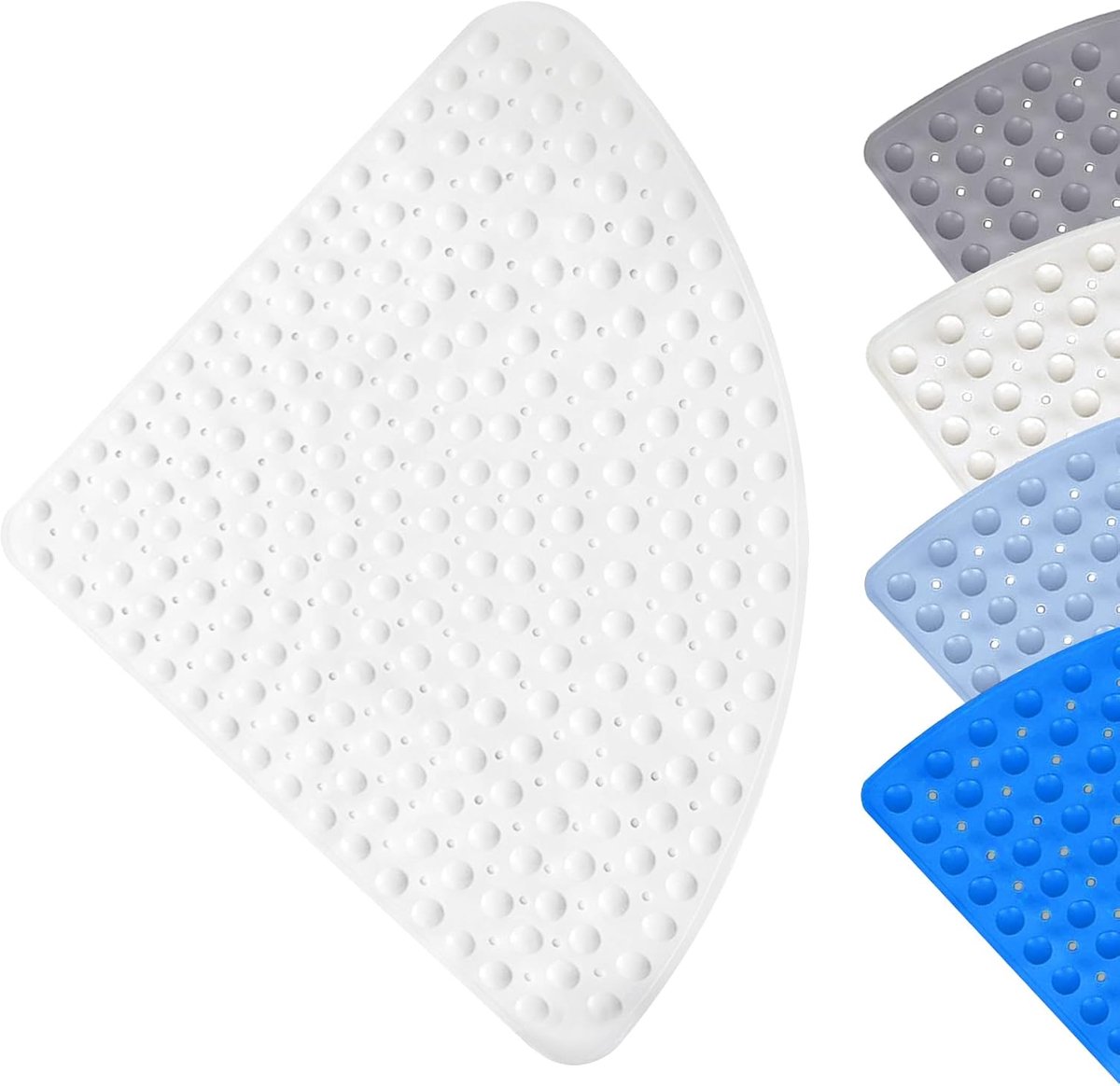 driehoekig, 80 x 80 cm, 1 stuk douchemat, antislip, douchematten met afvoergaten, grote antislipmat douche met zuignappen, pvc-douchematten, voor binnendouche (wit)