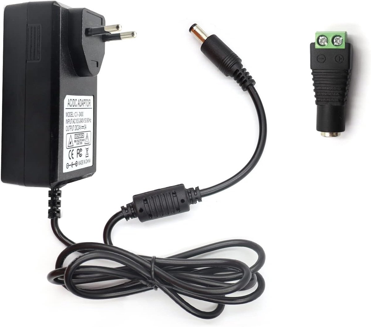 24V 3A AC/DC-voeding Euro-stekkeradapter voor 3528/5050 COB LED-strip 72W maximale voeding, AC100-240V voedingsadapter