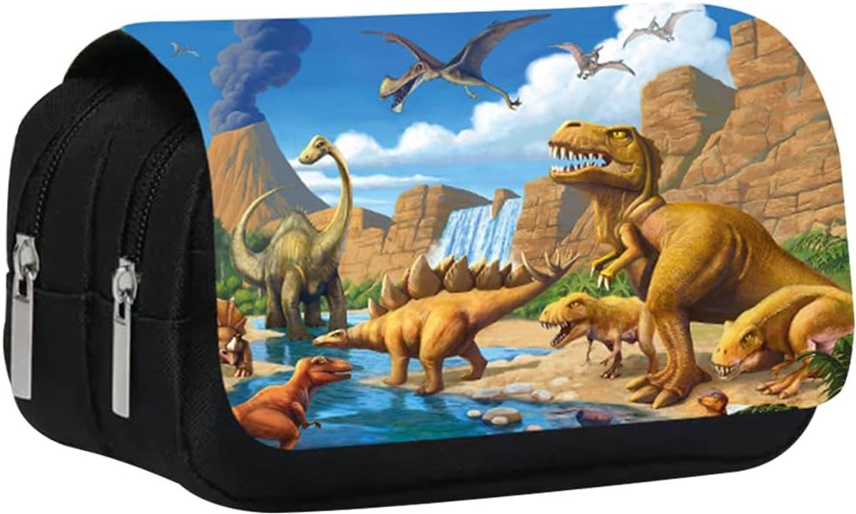 Etui dinosaurus pennenzak jongens grote capaciteit pennenetui dinosaurus pennenetui met dubbele ritssluiting dino schrijfwaren organisator jongen tieners kantoorbenodigdheden, blauw,