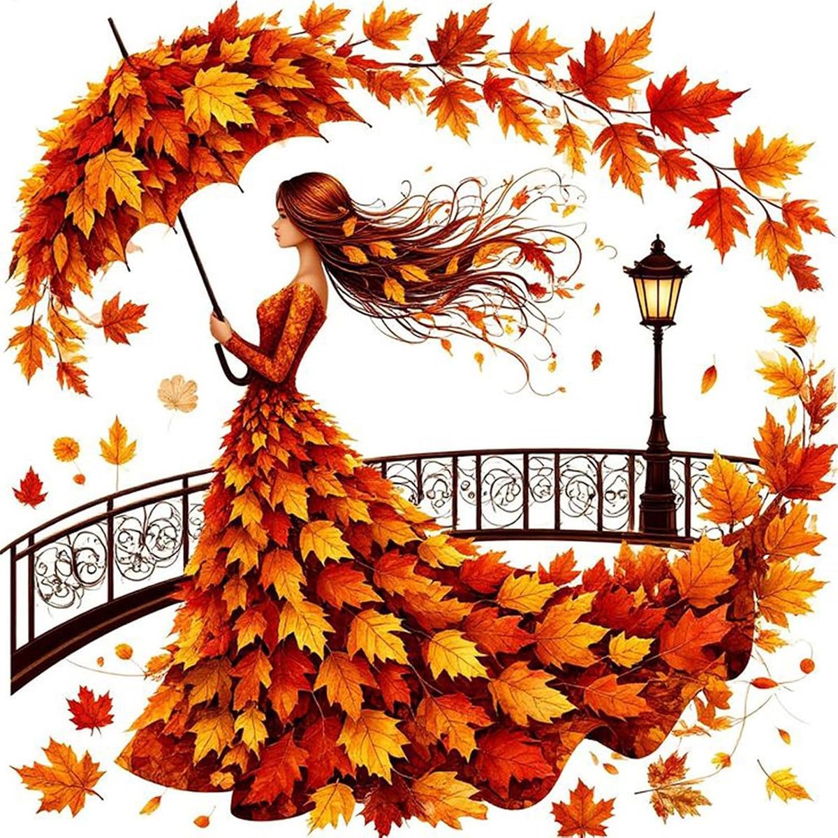 Herfst Diamond Painting Volwassenen, Diamant Schilderij Complete Kit, Diamant Schilderij, Borduurset, Diamantschilderij, Kruissteek, Verf voor Volwassenen Beginners 30x30cm