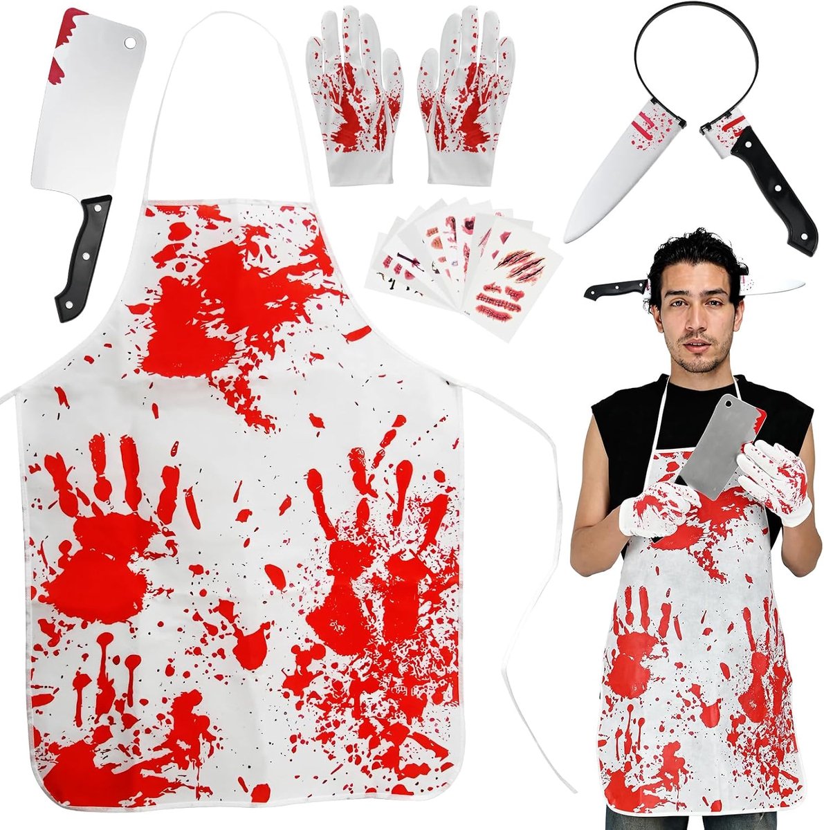 kostuum slager, Halloween gevecht horrorset, horroraccessoires met bloedige schort