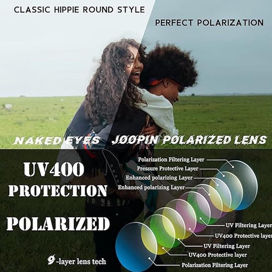 Vintage small round sunglasses, hippie round sunglasses, polarized protective metal tint, unisex. van Merkloos — afbeelding 5