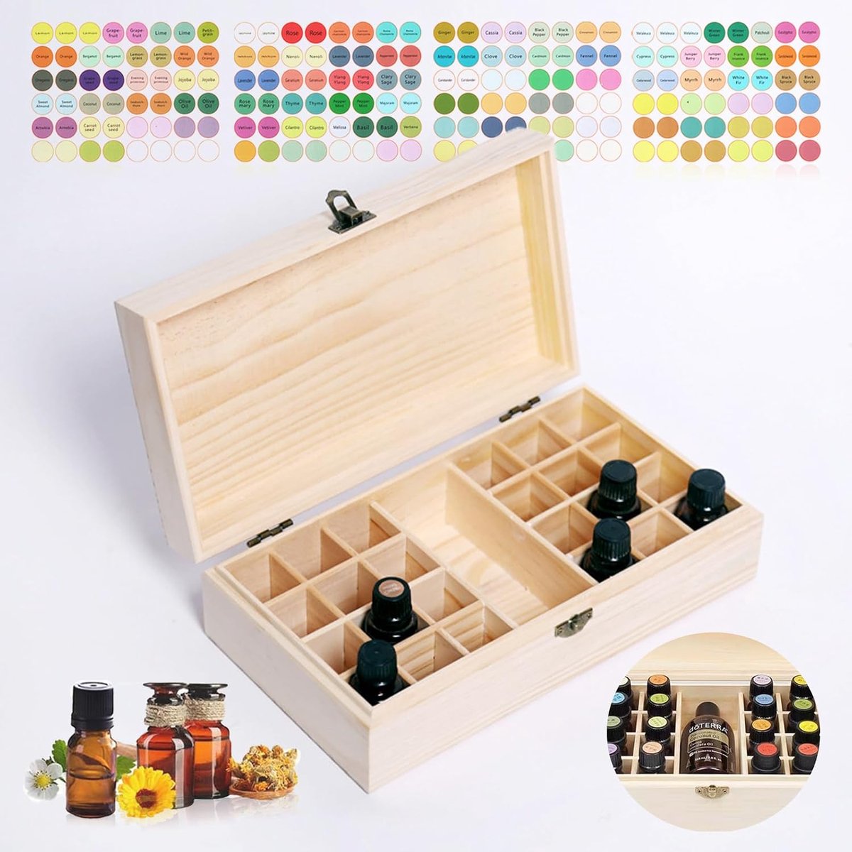 Opbergdoos voor Etherische Oliën Oliekist met 25 Slots voor 5 10 15 ml Aromatherapie-olieflessen Georganiseerd - Etherische Olie Houtorganizer Displaypresentaties Boxcontainers